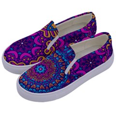 Vibrant Violet Mandala Kids  Canvas Slip Ons