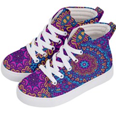 Vibrant Violet Mandala Kids  Hi-top Skate Sneakers by lujastyles