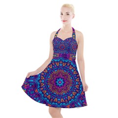 Vibrant Violet Mandala Halter Party Swing Dress  by lujastyles