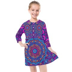 Vibrant Violet Mandala Kids  Quarter Sleeve Shirt Dress by lujastyles