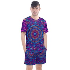 Vibrant Violet Mandala Men s Mesh Tee And Shorts Set