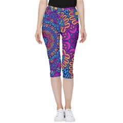 Vibrant Violet Mandala Inside Out Lightweight Velour Capri Leggings 