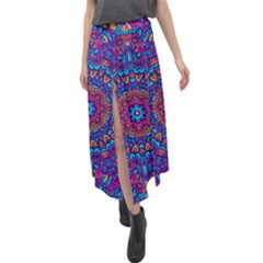 Vibrant Violet Mandala Velour Split Maxi Skirt by lujastyles