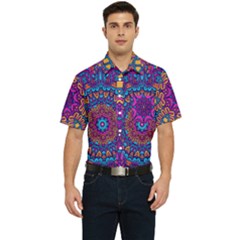 Vibrant Violet Mandala Men s Short Sleeve Pocket Shirt 