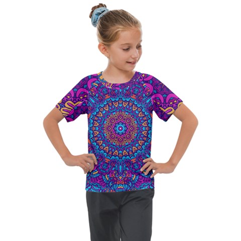 Vibrant Violet Mandala Kids  Mesh Piece Tee by lujastyles