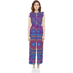 Vibrant Violet Mandala Women s Frill Top Chiffon Jumpsuit by lujastyles