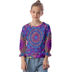 Vibrant Violet Mandala Kids  Cuff Sleeve Top