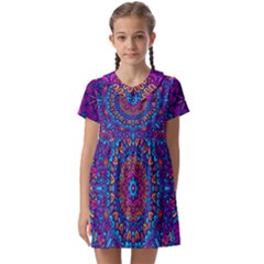 Vibrant Violet Mandala Kids  Asymmetric Collar Dress