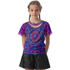 Vibrant Violet Mandala Kids  Front Cut Tee by lujastyles