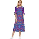 Vibrant Violet Mandala Bow Sleeve Chiffon Midi Dress View1