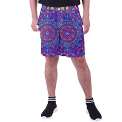 Vibrant Violet Mandala Men s Pocket Shorts by lujastyles