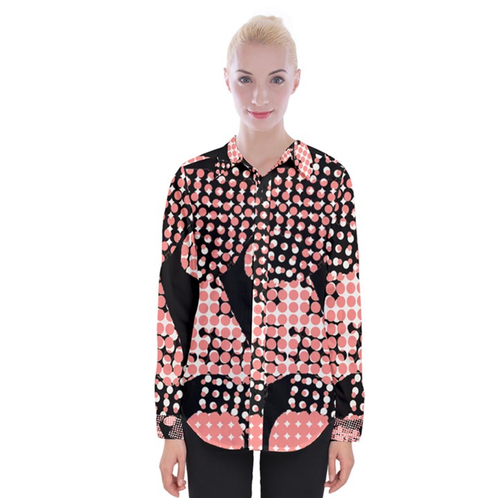 Abstrait Effet Formes Noir/Rose Womens Long Sleeve Shirt