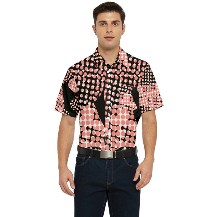 Abstrait Effet Formes Noir/Rose Men s Short Sleeve Pocket Shirt 