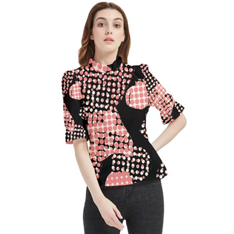 Abstrait Effet Formes Noir/rose Frill Neck Blouse by kcreatif