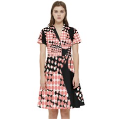 Abstrait Effet Formes Noir/rose Short Sleeve Waist Detail Dress