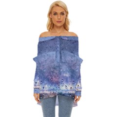 Gouttes D eau Galaxy Off Shoulder Chiffon Pocket Shirt