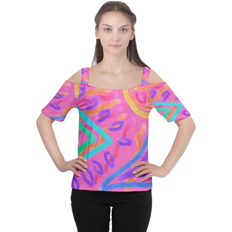 Original Abstract Art To Wear Short Sleeve Cold Shoulder Top by Arttowear