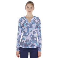 Camouflageblancbleu V-neck Long Sleeve Top by kcreatif