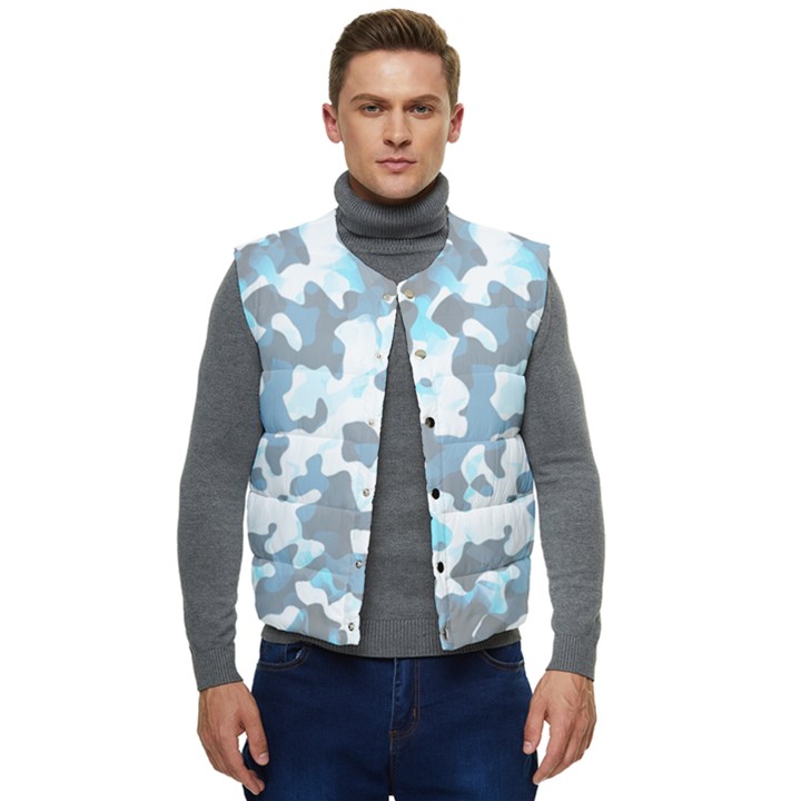 Camouflageblancbleu Men s Short Button Up Puffer Vest	