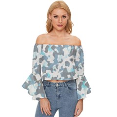 Camouflageblancbleu Off Shoulder Flutter Bell Sleeve Top