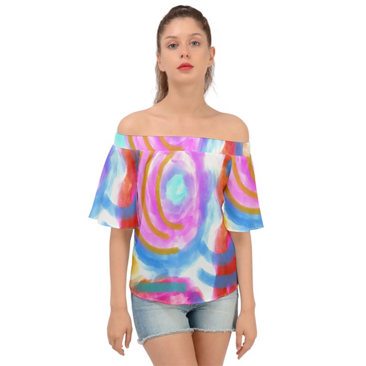 Summer Abstract Art Short Sleeve Off the Shoulder Top