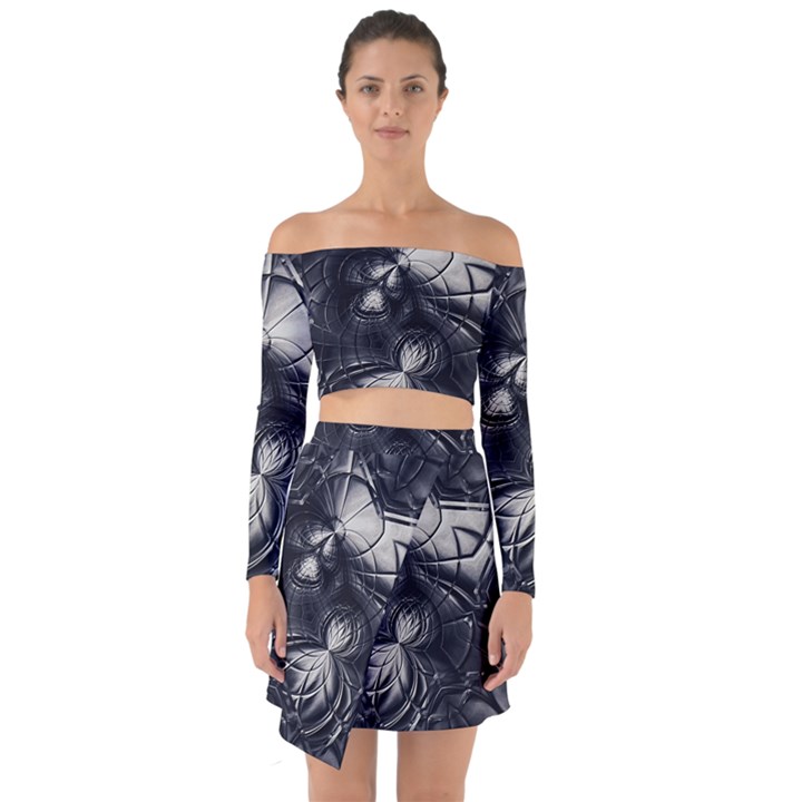 Charcoal Faker Off Shoulder Top with Skirt Set