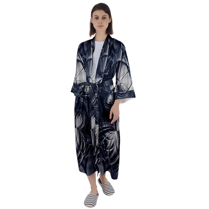 Charcoal Faker Maxi Satin Kimono