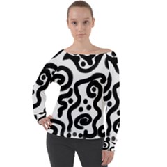 Black And White Abstract Art Velour Off The Shoulder Top