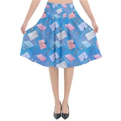 Notepads Pens And Pencils Flared Midi Skirt by SychEva