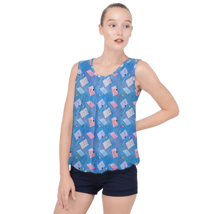 Notepads Pens And Pencils Bubble Hem Chiffon Tank Top