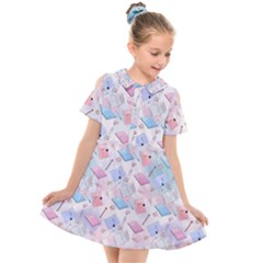 Notepads Pens And Pencils Kids  Short Sleeve Shirt Dress by SychEva