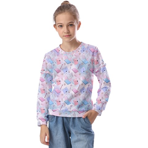 Notepads Pens And Pencils Kids  Long Sleeve Tee With Frill  by SychEva