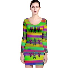 Mermaids And Unicorn Colors For Flower Joy Long Sleeve Velvet Bodycon Dress by pepitasart