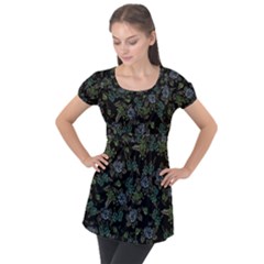 Moody Flora Puff Sleeve Tunic Top