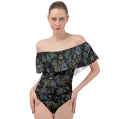 Moody Flora Off Shoulder Velour Bodysuit  by BubbSnugg