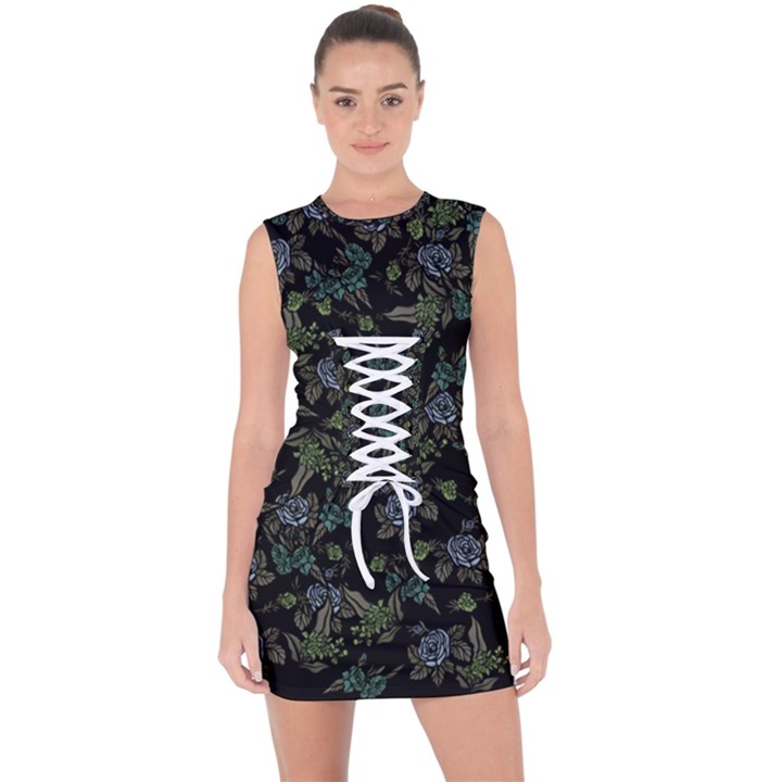 Moody Flora Lace Up Front Bodycon Dress