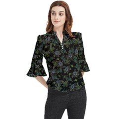 Moody Flora Loose Horn Sleeve Chiffon Blouse