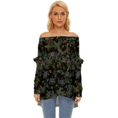 Moody Flora Off Shoulder Chiffon Pocket Shirt