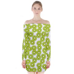 Kiwi Pattern Long Sleeve Off Shoulder Dress by Valentinaart