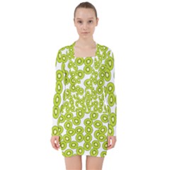 Kiwi Pattern V-neck Bodycon Long Sleeve Dress by Valentinaart