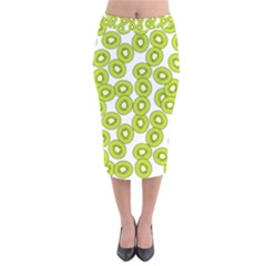 Kiwi Pattern Velvet Midi Pencil Skirt