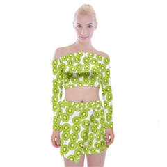 Kiwi Pattern Off Shoulder Top With Mini Skirt Set by Valentinaart