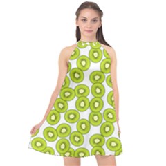 Kiwi Pattern Halter Neckline Chiffon Dress 