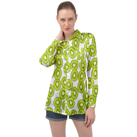 Kiwi Pattern Long Sleeve Satin Shirt by Valentinaart