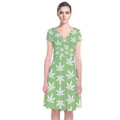 Weed Pattern Short Sleeve Front Wrap Dress by Valentinaart