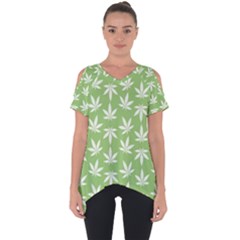 Weed Pattern Cut Out Side Drop Tee by Valentinaart