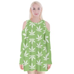 Weed Pattern Velvet Long Sleeve Shoulder Cutout Dress by Valentinaart