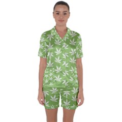 Weed Pattern Satin Short Sleeve Pajamas Set by Valentinaart