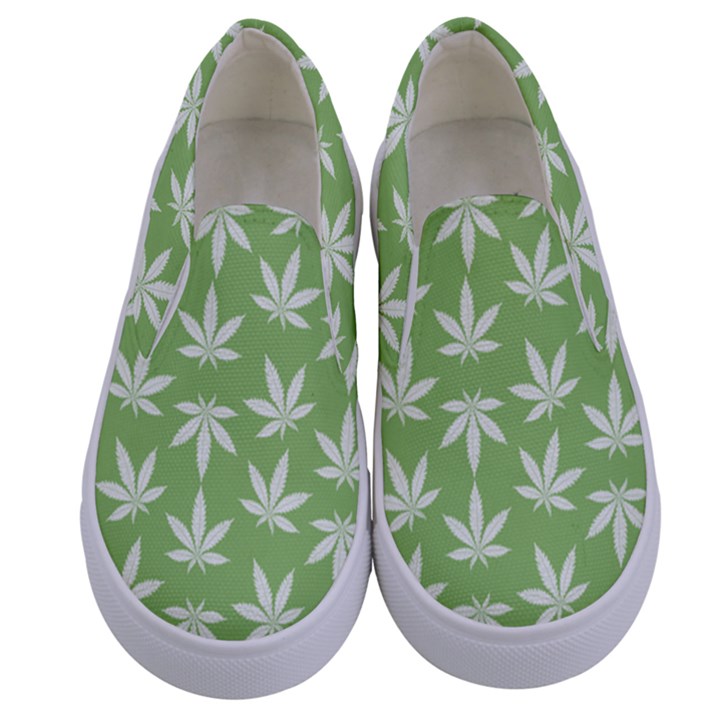 Weed Pattern Kids  Canvas Slip Ons