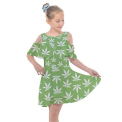 Weed Pattern Kids  Shoulder Cutout Chiffon Dress by Valentinaart